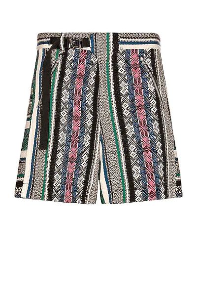 Sacai Side Release Buckle Belted Rug Jacquard Shorts In Multi-colour