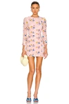 Ganni Ruched Mesh Floral-print Mini Dress In Light Lilac