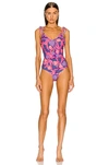 Isabel Marant Swan Print One-piece Swimsuit In Pink
