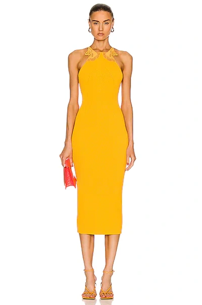 Self-portrait Canary Yellow Inserted Lace Knit Dress