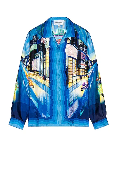Casablanca Tokyo Nights Print Silk Shirt In Blue