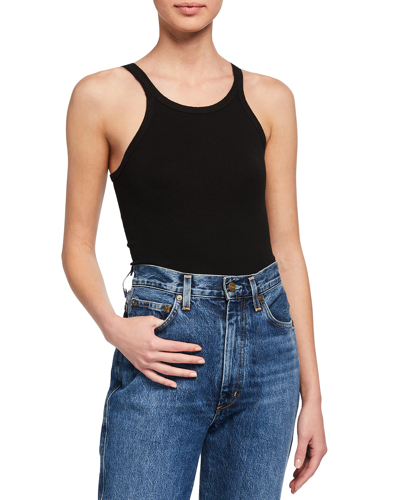 Re/done Ribbed Scoop-neck Fitted Tank In Sand