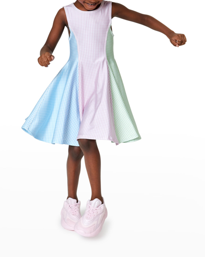 Terez Kids' Girl's Tri-color Gingham Skater Dress In Multi