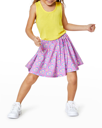 Terez Kids' Girl's Psychedelic Heart Skater Skirt In Multi