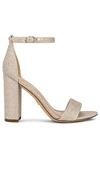 Sam Edelman Yaro Chunky-heel Glam Mesh Ankle-wrap Sandal In Metallic Neutral