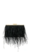 Olga Berg Ostrich Feather Embellished Clutch In Black