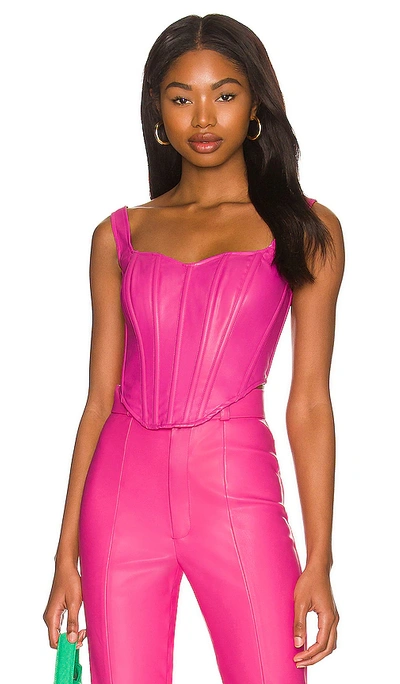 Bardot Vegan Leather Corset Bustier In Hot Pink