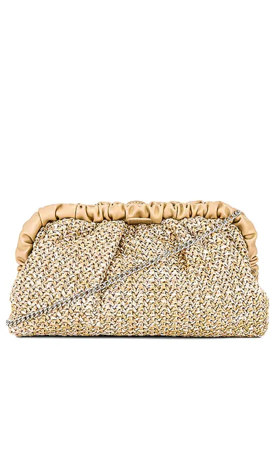 Olga Berg Amalia Pleated Woven Clutch In Neutral