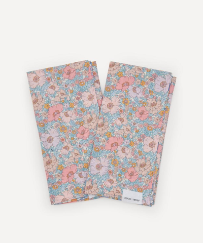 Coco & Wolf Meadow Song And Betsy Lavender Stitch Edge Napkins Set Of Two In Multicoloured