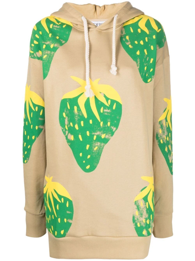 Jw Anderson J.w. Anderson Oversized Strawberry Hoodie In Natural/green
