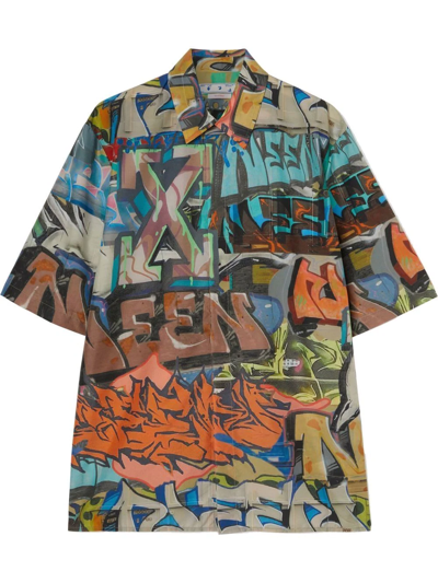 Off-white X Neen Graffiti Print Short Sleeve Button-up Shirt In Printed