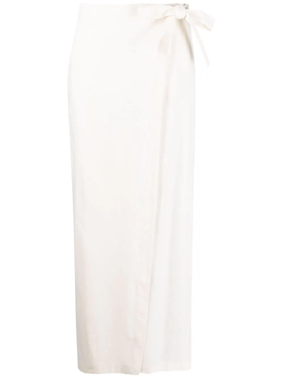 Alberta Ferretti Linen Blend Twill Midi Wrap Skirt In Elfenbein
