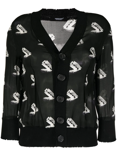 Undercover Razor-print Silk Cardigan In Black