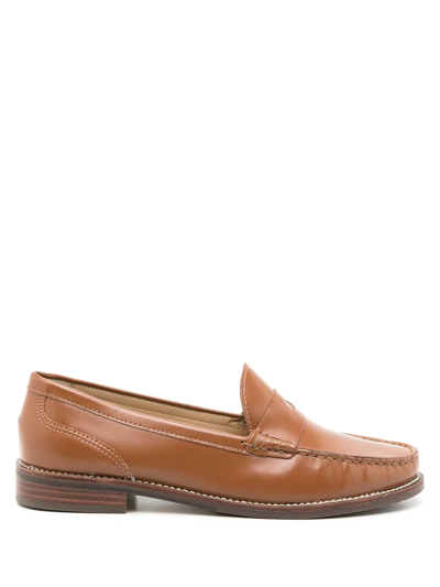 Sarah Chofakian Brighton Mocassin Leather Slippers In Brown