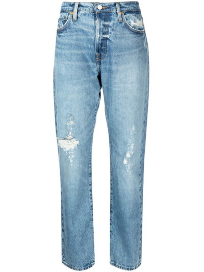 Frame Distressed Straight-leg Jeans In Blue