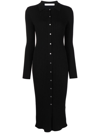 DION LEE RIBBED-KNIT BUTTON-UP DRESS
