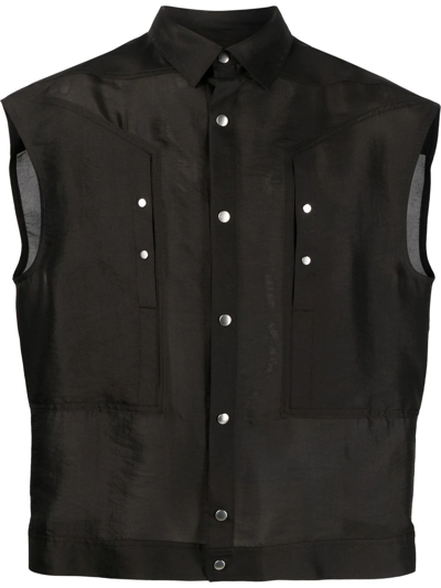 Rick Owens Black Silk Sleeveless Shirt