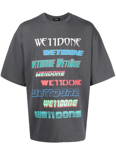 We11 Done Grey Multi Logo T-shirt