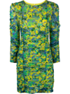 Ganni Multicolor Recycled Nylon Mini Dress In Grün
