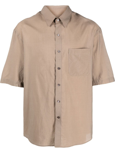 Lemaire Grid-pattern Pocket Shirt In Beige