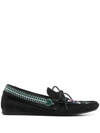 Isabel Marant Freen Embroidered Suede Moccasin Loafers In Faded Black
