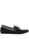 Isabel Marant Freen Embroidered Suede Moccasin Loafers In Schwarz