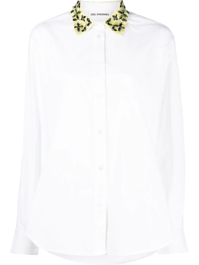 Des Phemmes White T-shirt With Decorated Collar
