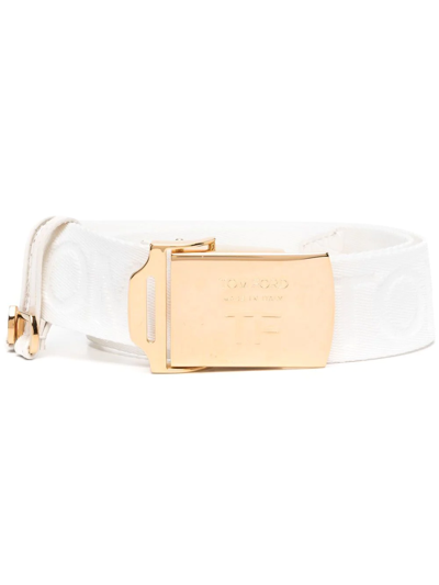 Tom Ford Logo-jacquard Buckled Belt In Weiss