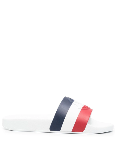Moncler Jeanne Stripe Pool Slide Sandals In White
