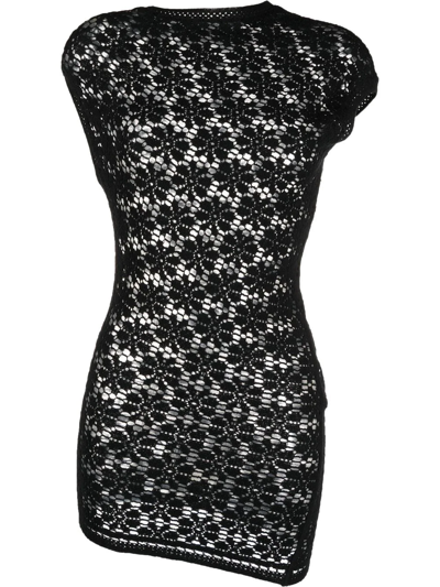 Jil Sander Perforated Asymmetric Slim Short Dress In Black