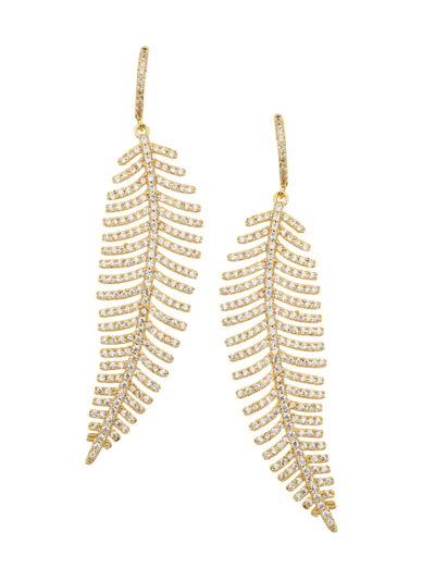 Eye Candy La Women's Luxe 18k Goldplated & Cubic Zirconia Feather Drop Earrings In Brass