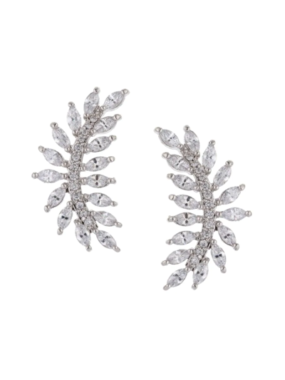 Eye Candy La Women's The Luxe Roman Leaf Silvertone & Crystal Earrings In Brass