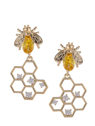 Eye Candy La Women's Luxe Goldtone & Crystal Golden Honey Bee Drop Earrings In Brass