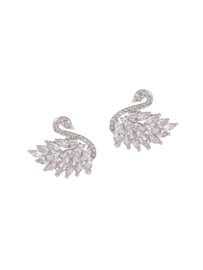Eye Candy La Women's Luxe Silvertone & Cubic Zirconia Swan Earrings In Brass