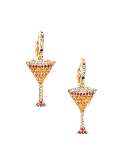 Eye Candy La Women's Luxe Martini 18k Goldplated & Cubic Zirconia Huggie Earrings In Brass