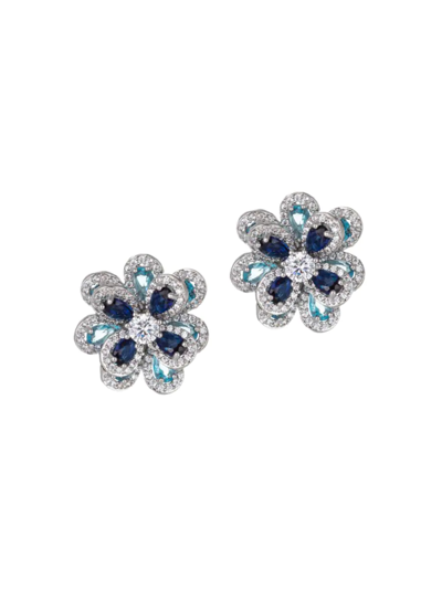 Eye Candy La Women's Luxe Silvertone & Cubic Zirconia Flower Stud Earrings In Brass
