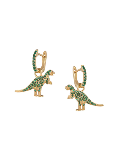 Eye Candy La Women's Luxe Collection Green T-rex 14k Goldplated & Cubic Zirconia Huggie Earrings In Brass