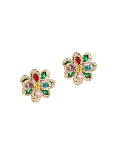 Eye Candy La Women's Luxe Rainbow Floral Goldtone & Crystal Stud Earrings In Brass