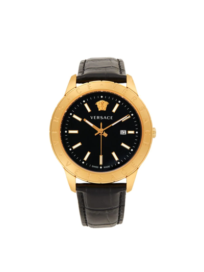 Versace Men's 42mm Ip Gold Stainless Steel & Leather Strap Watch