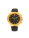 VERSACE MEN'S 45MM IP GOLD STAINLESS STEEL & LEATHER STRAP CHRONOGRAPH WATCH
