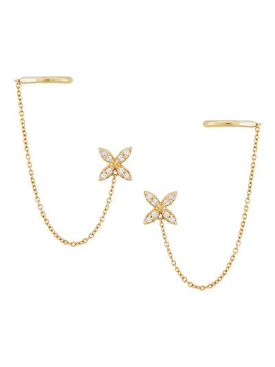 Saks Fifth Avenue Women's 14k Yellow Gold & 0 .10 Tcw Diamond Flower Ear Cuff