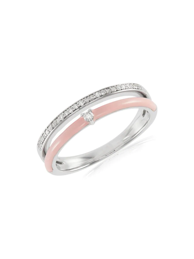 Saks Fifth Avenue Women's 14k White Gold, 0.10 Tcw Diamond & Enamel Double Band Ring