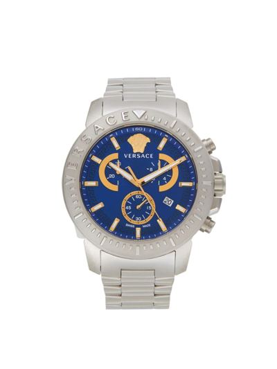 Versace Men's 45mm Stainless Steel Bracelet Chronograph Watch In Sapphire