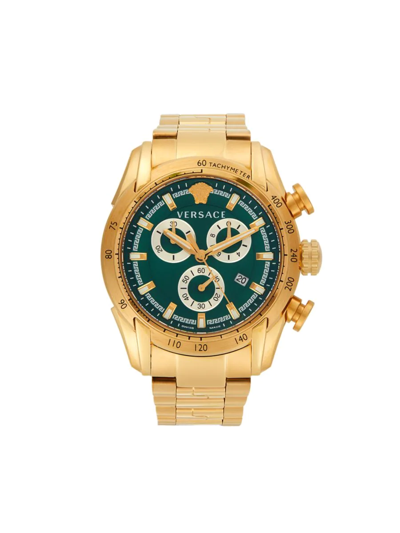 Versace Men's 44mm Stainless Steel Chronograph Bracelet Watch In Green