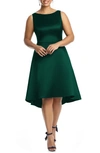 Alfred Sung Dessy Collection Bateau Neck Satin High Low Cocktail Dress In Green