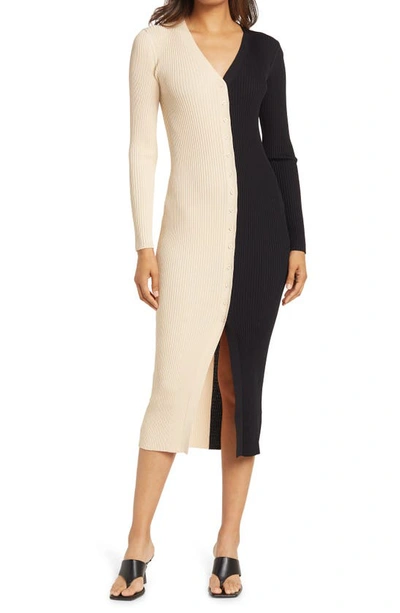 Staud Shoko Color Block Ribbed Sweater Dress In Buff Black