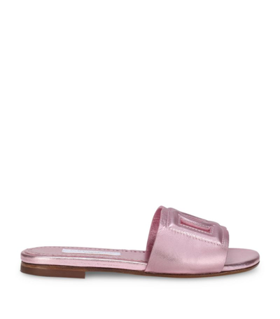 Dolce & Gabbana Kids' Leather Dg Millennials Sliders In Pink