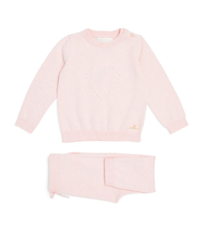 Marie-chantal Babies' Heart Sweater And Sweatpants Set (0-12 Months) In Pink