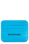 Balenciaga Cash Logo Leather Card Holder In Light Blue