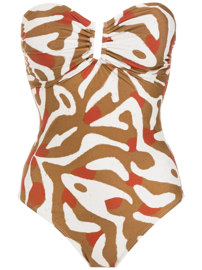 Lenny Niemeyer Gota Abstract-print Swimsuit In Brown